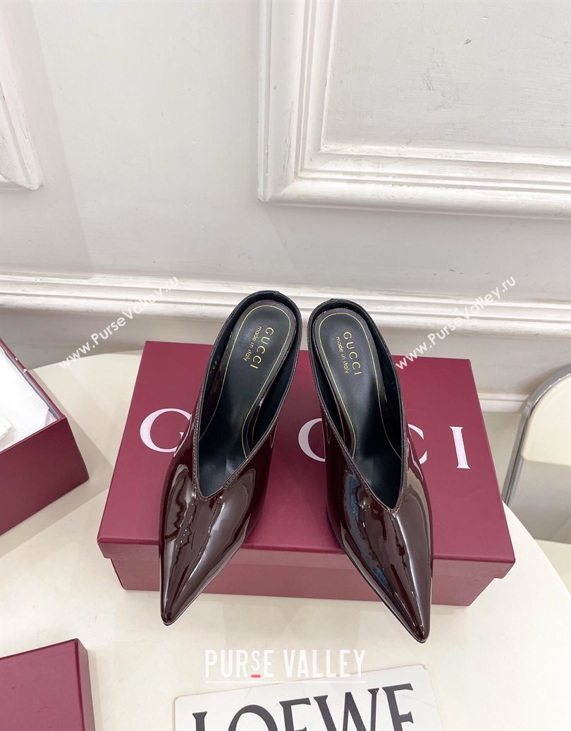 Gucci 97 Heeled Mules 8.5cm in Patent Leather Brown 2025 851087 (MD-251021050)