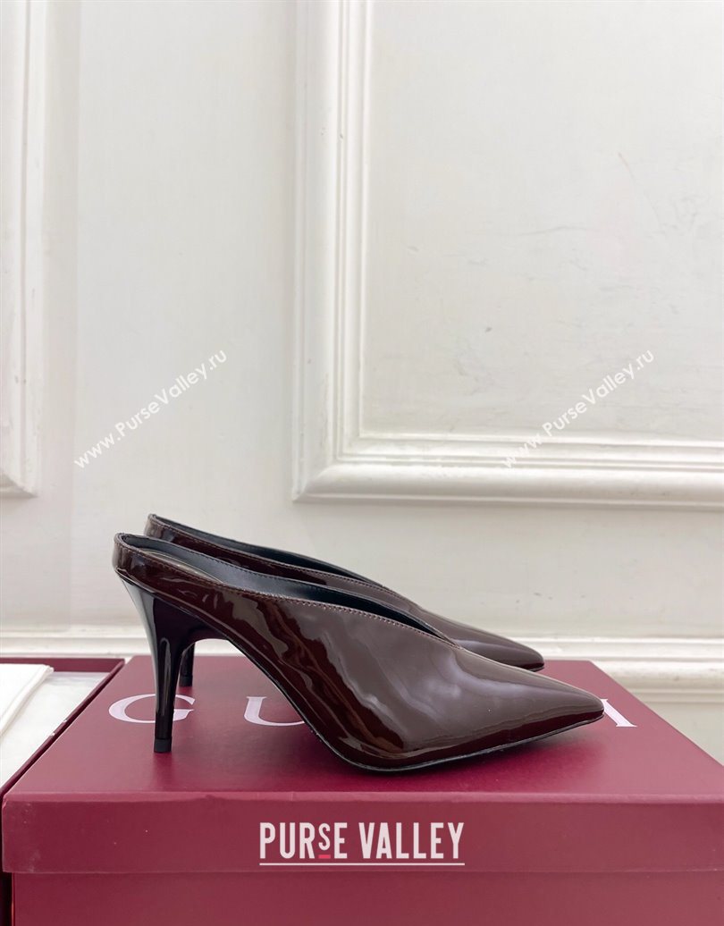 Gucci 97 Heeled Mules 8.5cm in Patent Leather Brown 2025 851087 (MD-251021050)