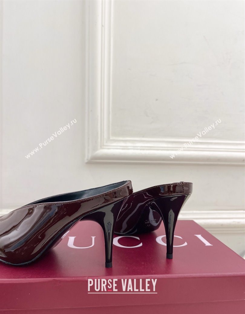 Gucci 97 Heeled Mules 8.5cm in Patent Leather Brown 2025 851087 (MD-251021050)