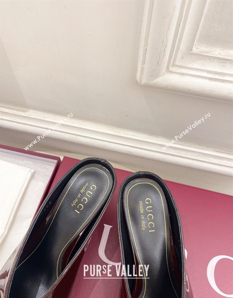 Gucci 97 Heeled Mules 8.5cm in Patent Leather Brown 2025 851087 (MD-251021050)