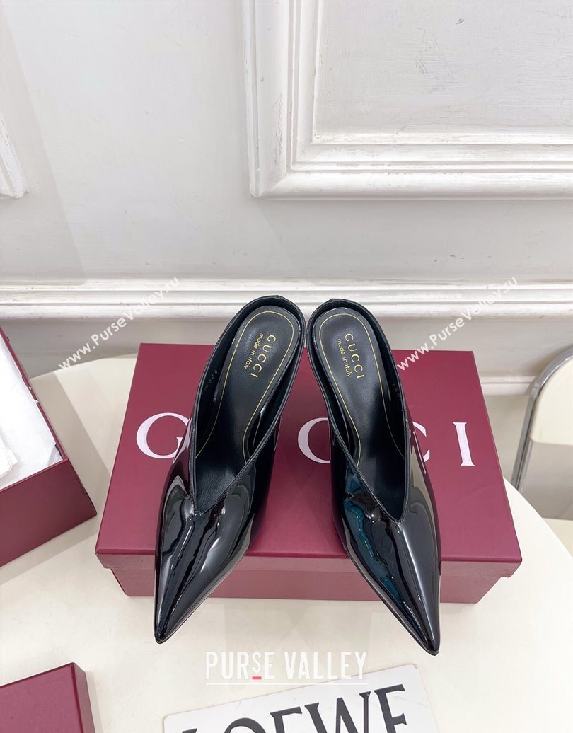 Gucci 97 Heeled Mules 8.5cm in Patent Leather Black 2025 851087 (MD-251021052)
