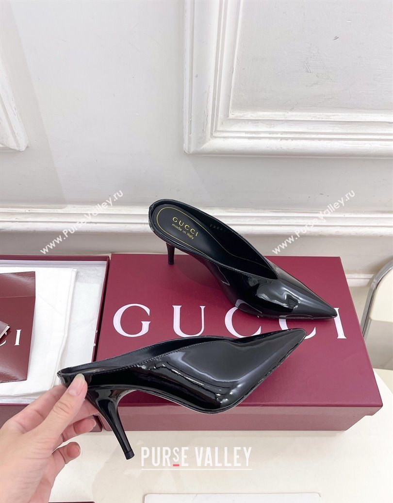 Gucci 97 Heeled Mules 8.5cm in Patent Leather Black 2025 851087 (MD-251021052)