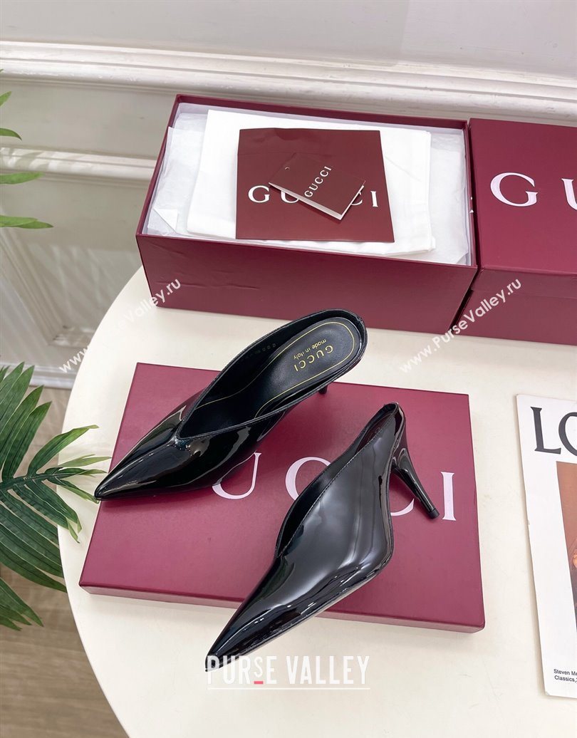 Gucci 97 Heeled Mules 8.5cm in Patent Leather Black 2025 851087 (MD-251021052)