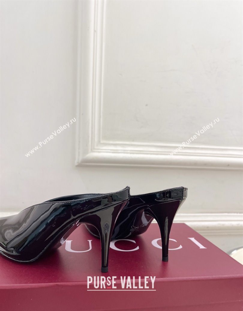 Gucci 97 Heeled Mules 8.5cm in Patent Leather Black 2025 851087 (MD-251021052)