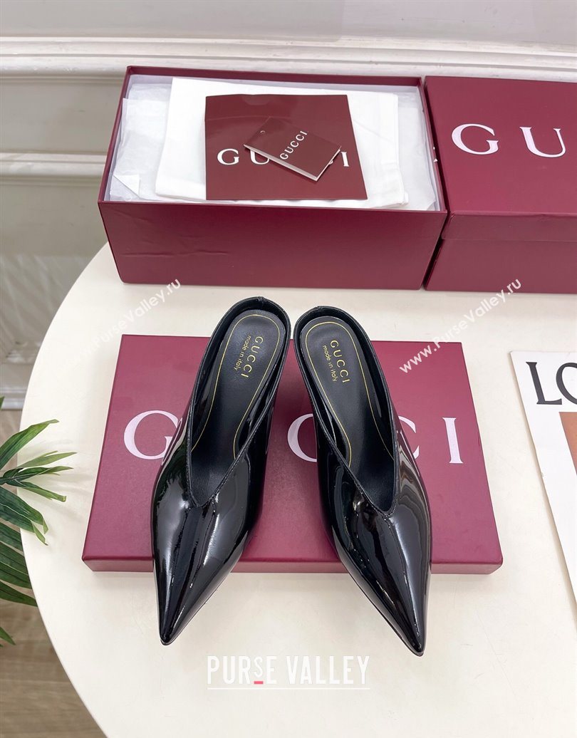 Gucci 97 Heeled Mules 5.5cm in Patent Leather Black 2025 851087 (MD-251021058)