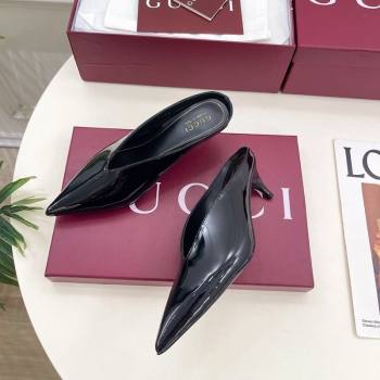 Gucci 97 Heeled Mules 5.5cm in Patent Leather Black 2025 851087 (MD-251021058)