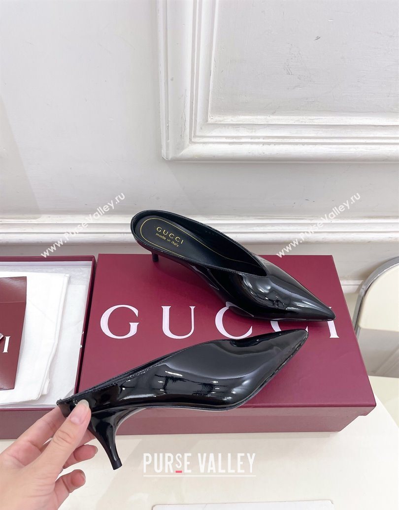 Gucci 97 Heeled Mules 5.5cm in Patent Leather Black 2025 851087 (MD-251021058)
