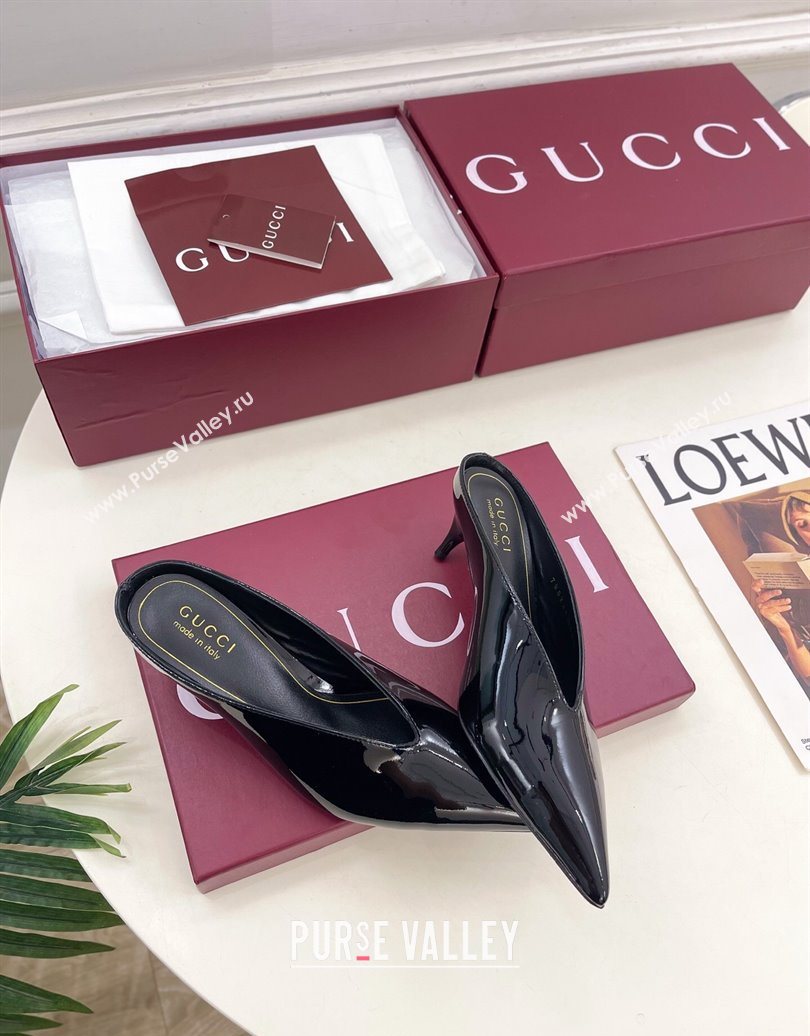 Gucci 97 Heeled Mules 5.5cm in Patent Leather Black 2025 851087 (MD-251021058)