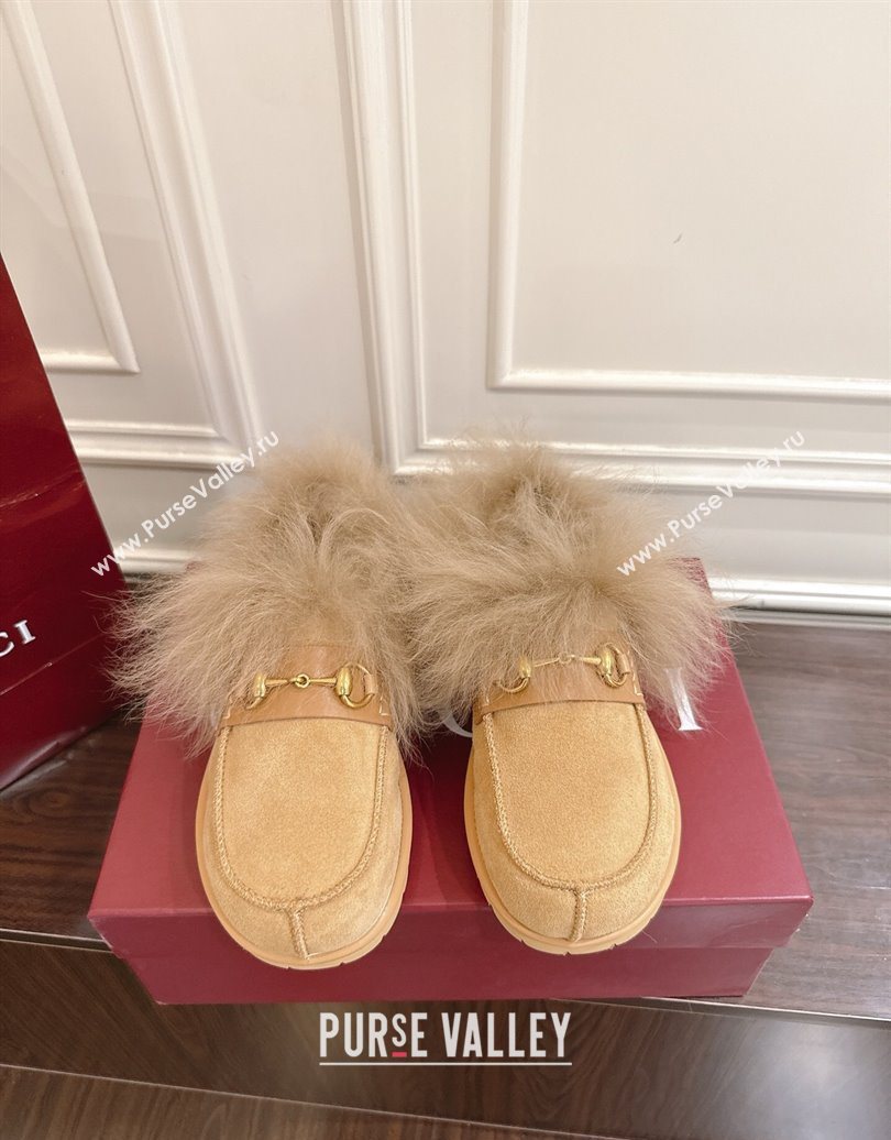 Gucci Suede and Wool Flat Loafers with Horsebit Beige Yellow 20252 GG102001 (MD-251020040)