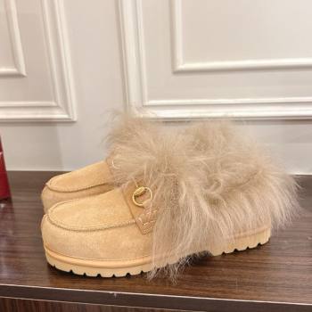 Gucci Suede and Wool Flat Loafers with Horsebit Beige Yellow 20252 GG102001 (MD-251020040)