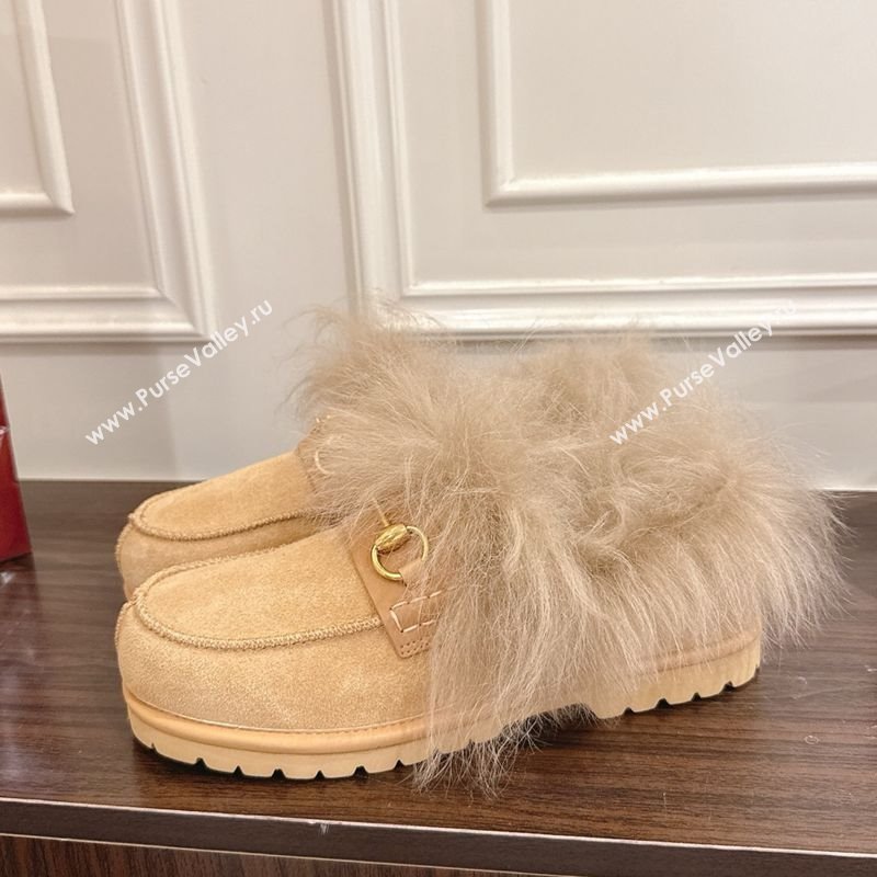 Gucci Suede and Wool Flat Loafers with Horsebit Beige Yellow 20252 GG102001 (MD-251020040)