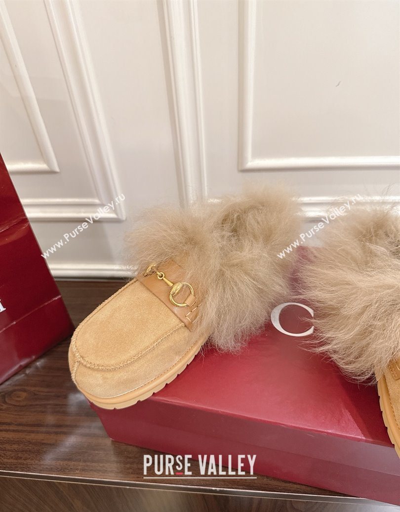 Gucci Suede and Wool Flat Loafers with Horsebit Beige Yellow 20252 GG102001 (MD-251020040)