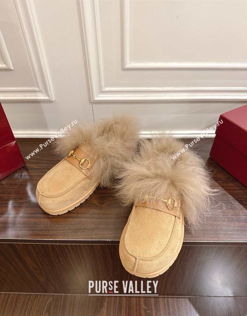 Gucci Suede and Wool Flat Loafers with Horsebit Beige Yellow 20252 GG102001 (MD-251020040)