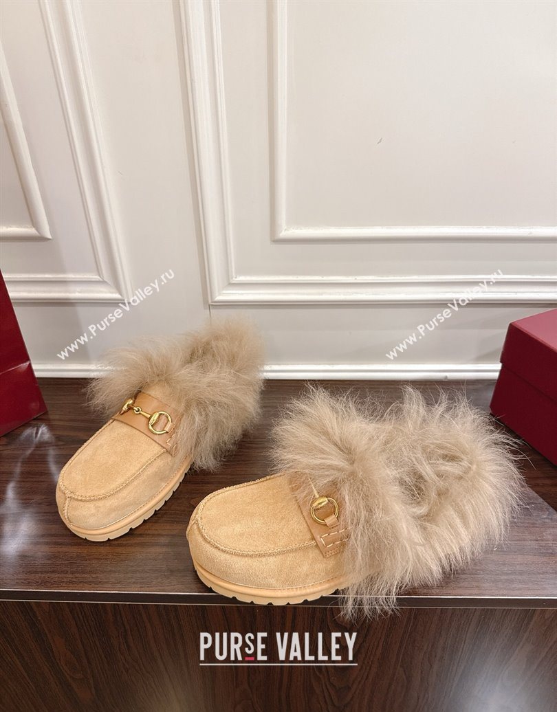 Gucci Suede and Wool Flat Loafers with Horsebit Beige Yellow 20252 GG102001 (MD-251020040)