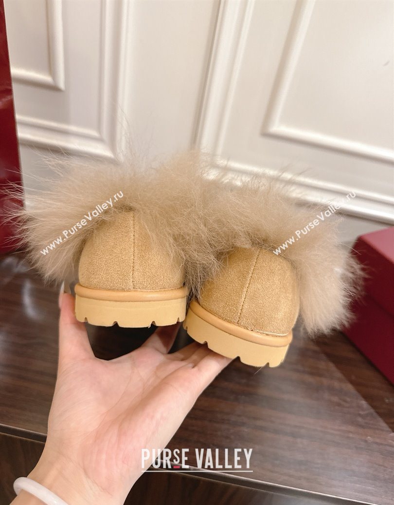 Gucci Suede and Wool Flat Loafers with Horsebit Beige Yellow 20252 GG102001 (MD-251020040)