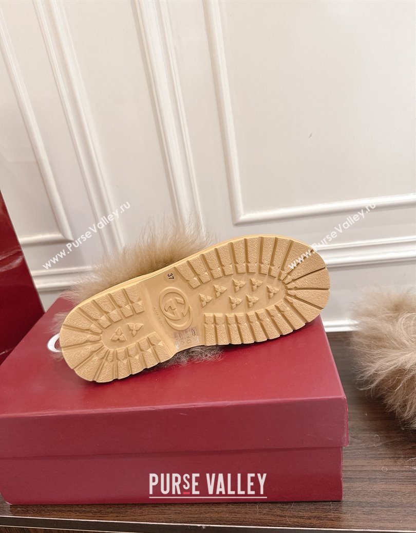 Gucci Suede and Wool Flat Loafers with Horsebit Beige Yellow 20252 GG102001 (MD-251020040)