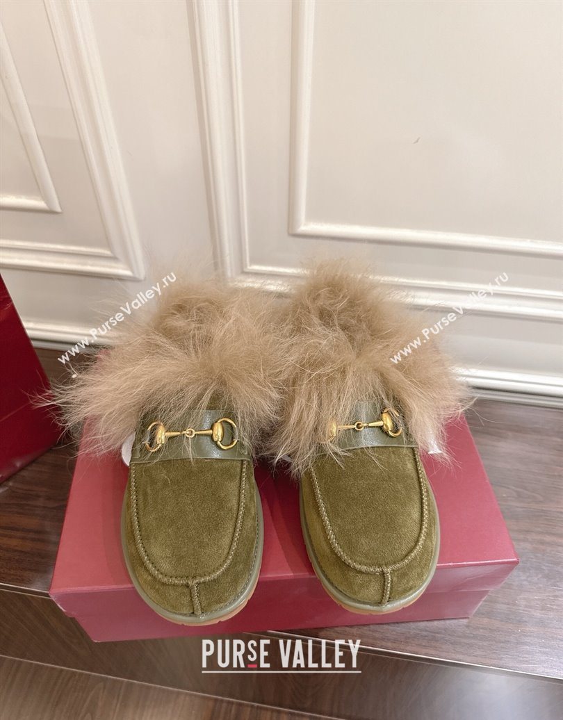 Gucci Suede and Wool Flat Loafers with Horsebit Green 20252 GG102001 (MD-251020041)