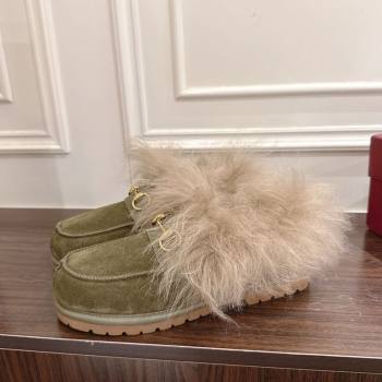 Gucci Suede and Wool Flat Loafers with Horsebit Green 20252 GG102001 (MD-251020041)