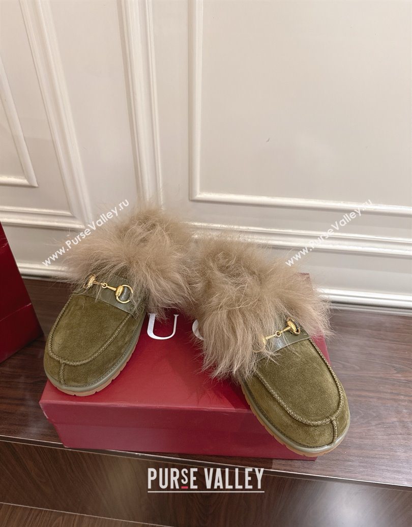 Gucci Suede and Wool Flat Loafers with Horsebit Green 20252 GG102001 (MD-251020041)