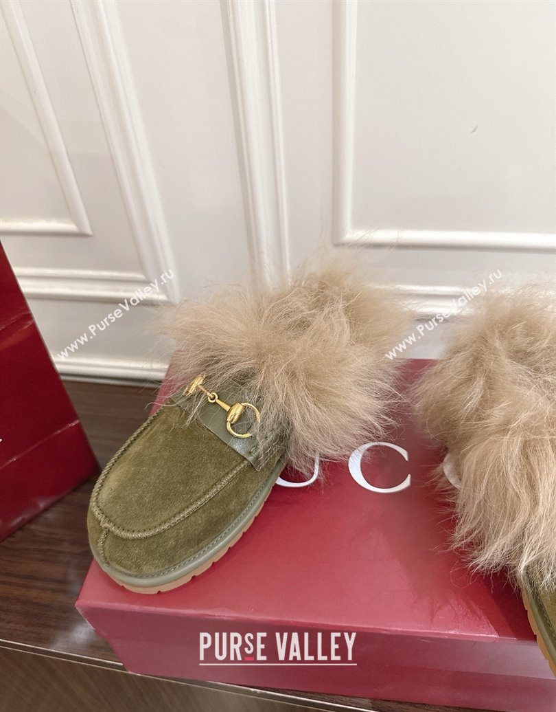 Gucci Suede and Wool Flat Loafers with Horsebit Green 20252 GG102001 (MD-251020041)