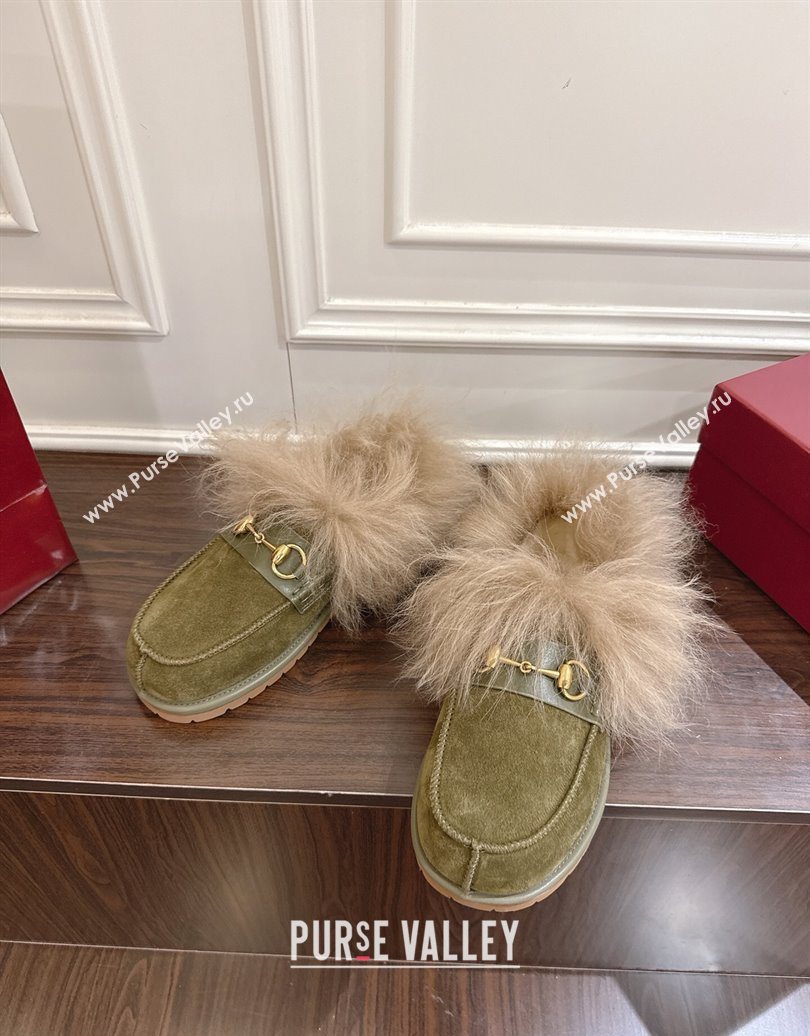Gucci Suede and Wool Flat Loafers with Horsebit Green 20252 GG102001 (MD-251020041)