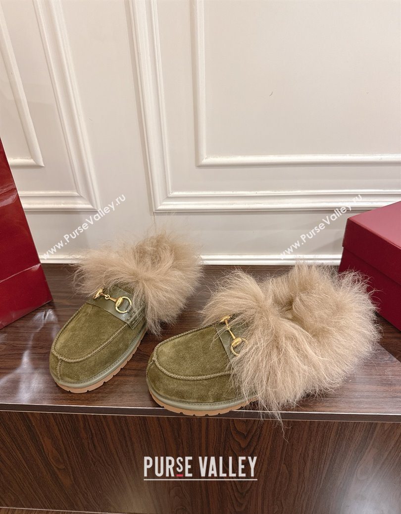 Gucci Suede and Wool Flat Loafers with Horsebit Green 20252 GG102001 (MD-251020041)