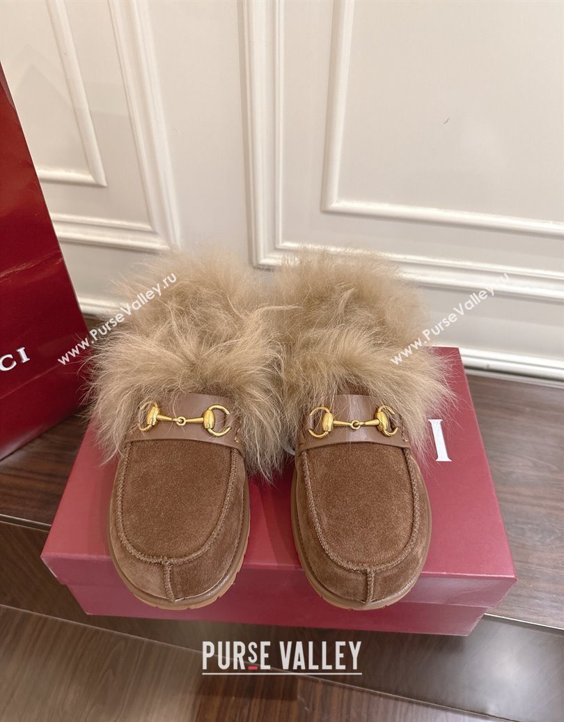 Gucci Suede and Wool Flat Loafers with Horsebit Brown 20252 GG102001 (MD-251020042)