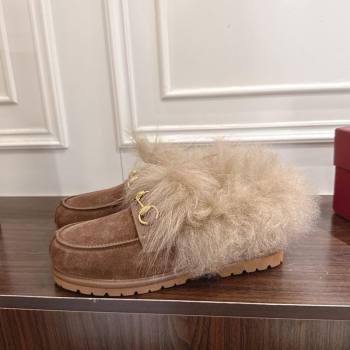 Gucci Suede and Wool Flat Loafers with Horsebit Brown 20252 GG102001 (MD-251020042)