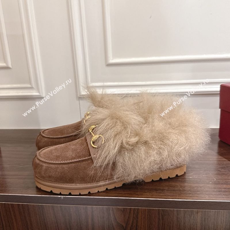 Gucci Suede and Wool Flat Loafers with Horsebit Brown 20252 GG102001 (MD-251020042)