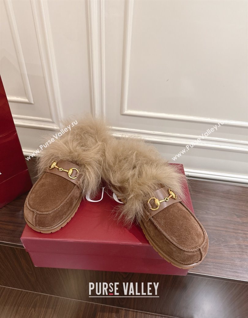 Gucci Suede and Wool Flat Loafers with Horsebit Brown 20252 GG102001 (MD-251020042)