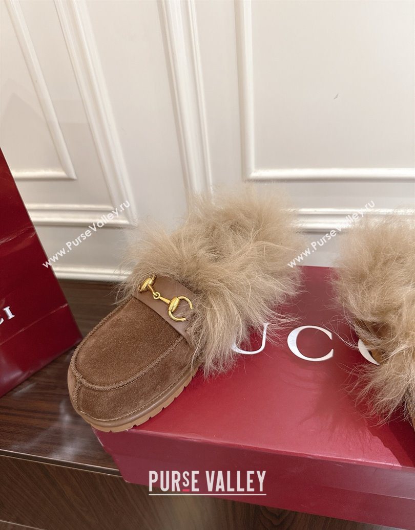 Gucci Suede and Wool Flat Loafers with Horsebit Brown 20252 GG102001 (MD-251020042)