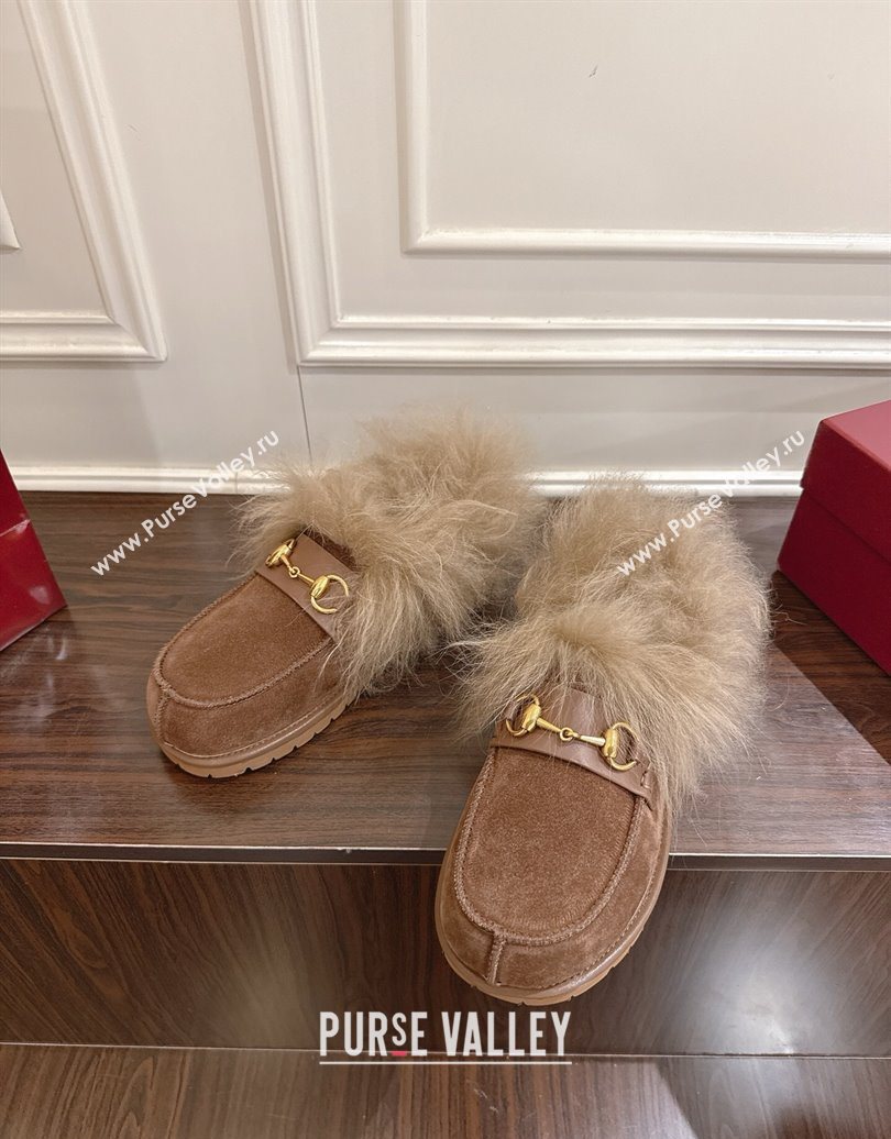 Gucci Suede and Wool Flat Loafers with Horsebit Brown 20252 GG102001 (MD-251020042)