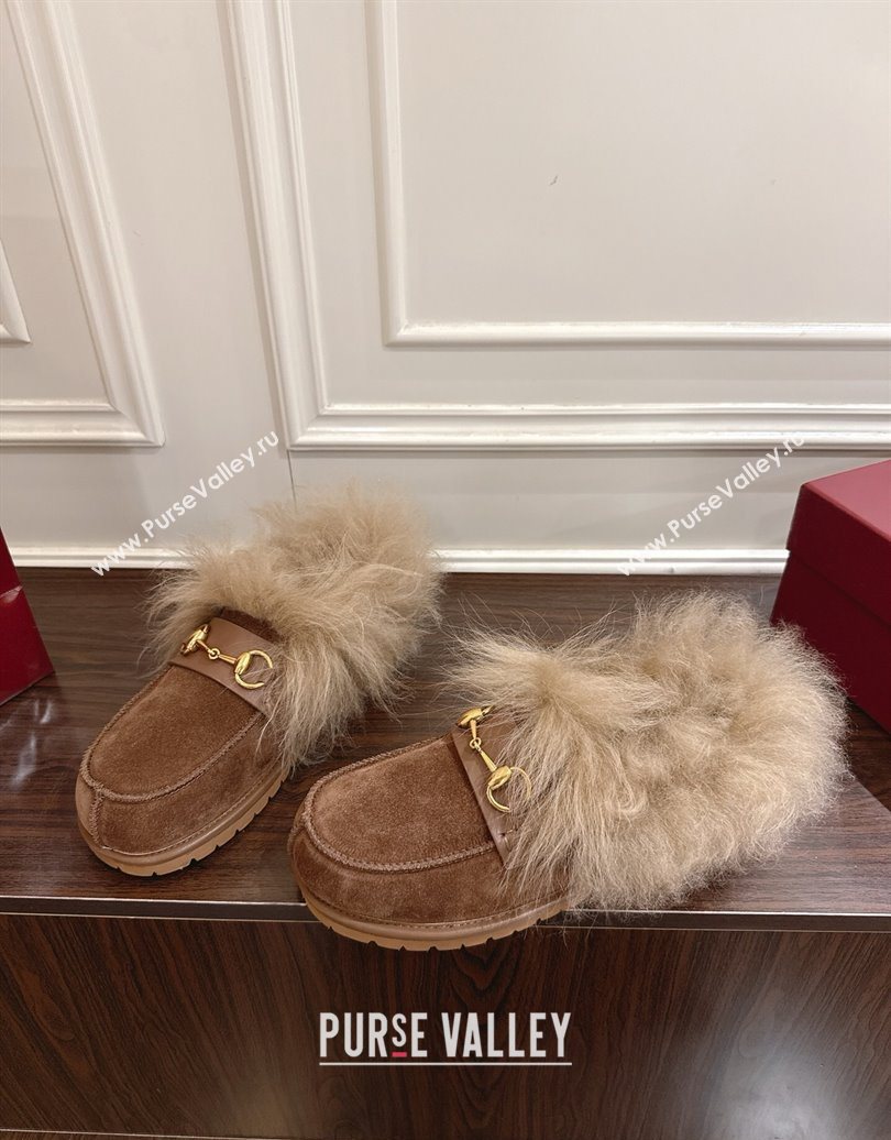 Gucci Suede and Wool Flat Loafers with Horsebit Brown 20252 GG102001 (MD-251020042)