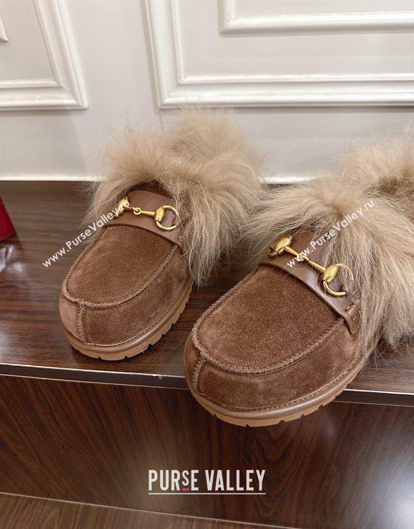 Gucci Suede and Wool Flat Loafers with Horsebit Brown 20252 GG102001 (MD-251020042)