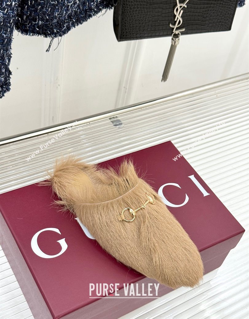 Gucci Wool Flat Mules with Horsebit Beige 20252 ‎850378 (MD-251020043)