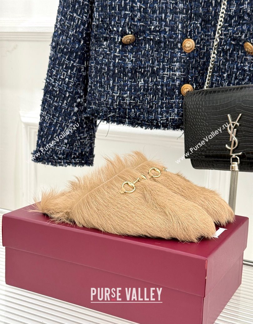 Gucci Wool Flat Mules with Horsebit Beige 20252 ‎850378 (MD-251020043)