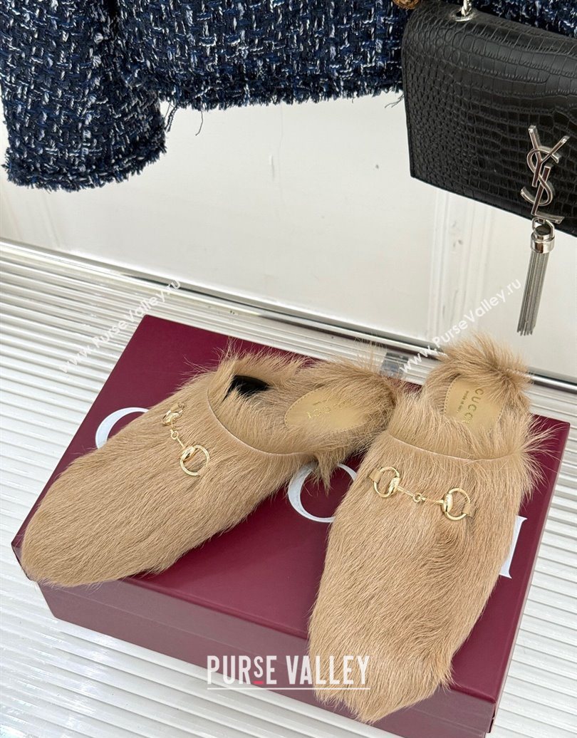 Gucci Wool Flat Mules with Horsebit Beige 20252 ‎850378 (MD-251020043)