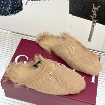 Gucci Wool Flat Mules with Horsebit Beige 20252 ‎850378 (MD-251020043)