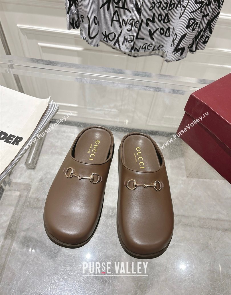 Gucci Leather Flat Mules with Horsebit Coffee Brown 20252 836057 (MD-251020014)