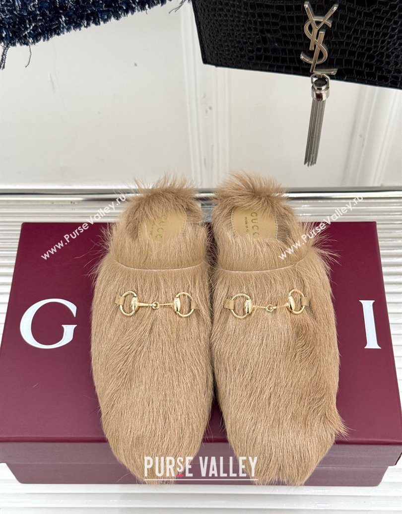 Gucci Wool Flat Mules with Horsebit Beige 20252 ‎850378 (MD-251020043)