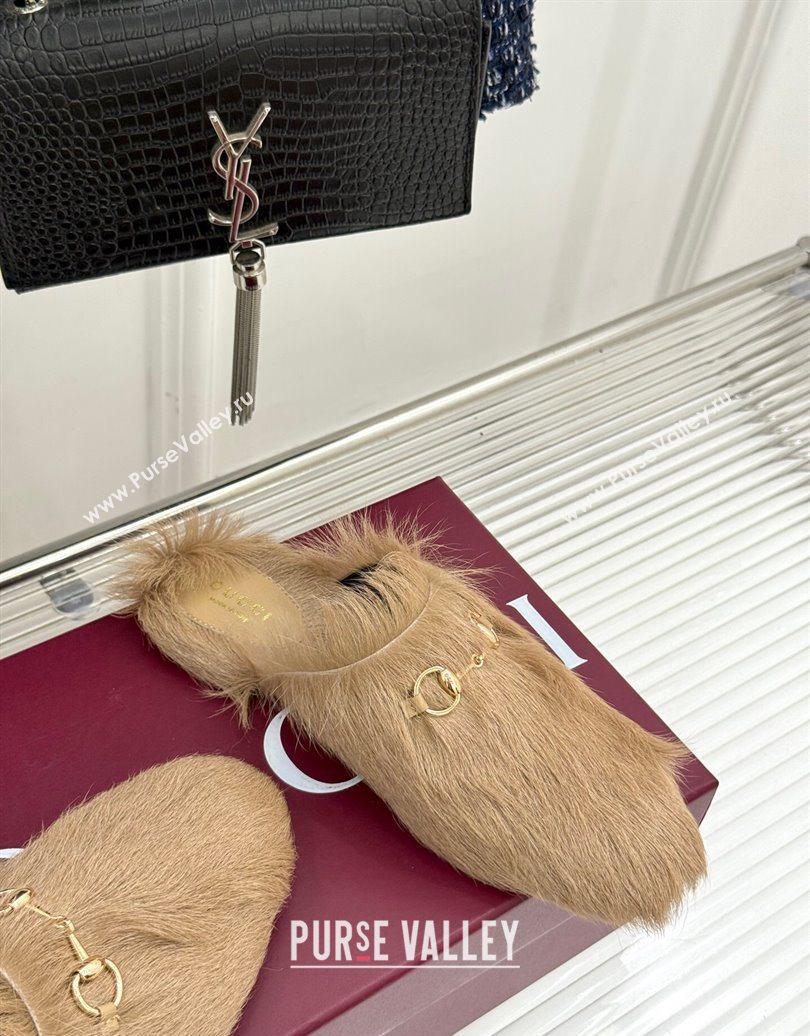Gucci Wool Flat Mules with Horsebit Beige 20252 ‎850378 (MD-251020043)