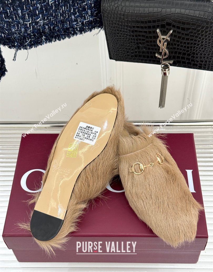 Gucci Wool Flat Mules with Horsebit Beige 20252 ‎850378 (MD-251020043)
