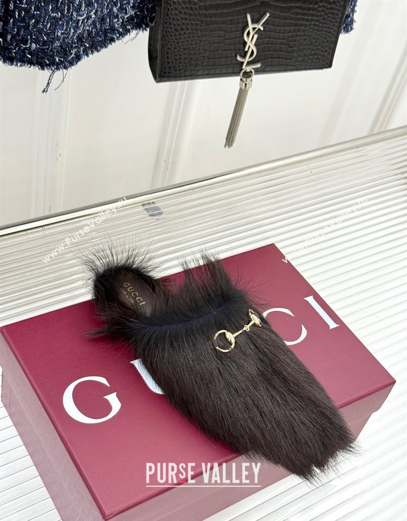 Gucci Wool Flat Mules with Horsebit Dark Brown 20252 850378 (MD-251020044)