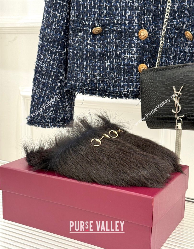 Gucci Wool Flat Mules with Horsebit Dark Brown 20252 850378 (MD-251020044)