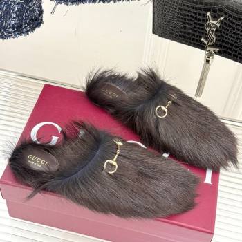 Gucci Wool Flat Mules with Horsebit Dark Brown 20252 850378 (MD-251020044)