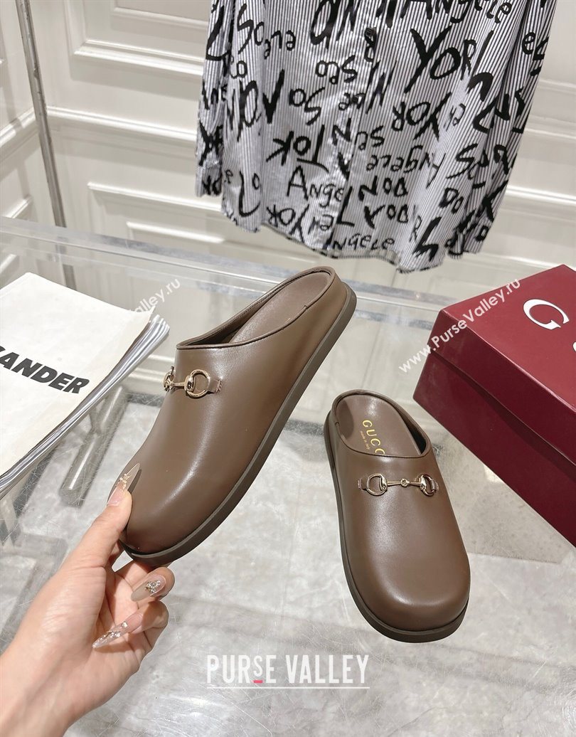 Gucci Leather Flat Mules with Horsebit Coffee Brown 20252 836057 (MD-251020014)