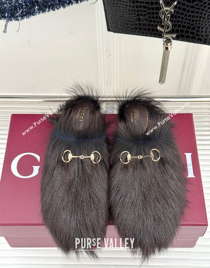 Gucci Wool Flat Mules with Horsebit Dark Brown 20252 850378 (MD-251020044)