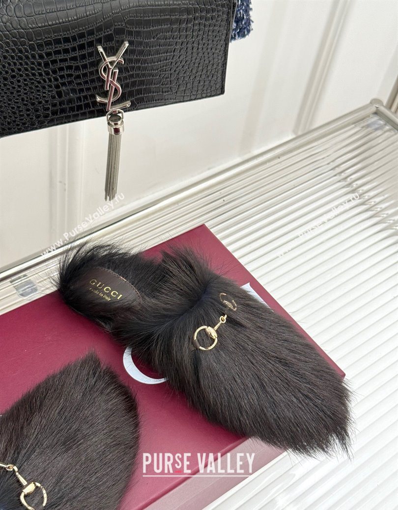 Gucci Wool Flat Mules with Horsebit Dark Brown 20252 850378 (MD-251020044)