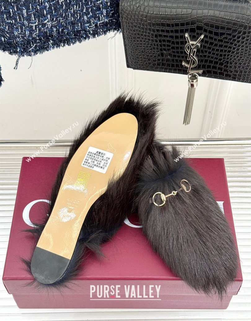 Gucci Wool Flat Mules with Horsebit Dark Brown 20252 850378 (MD-251020044)