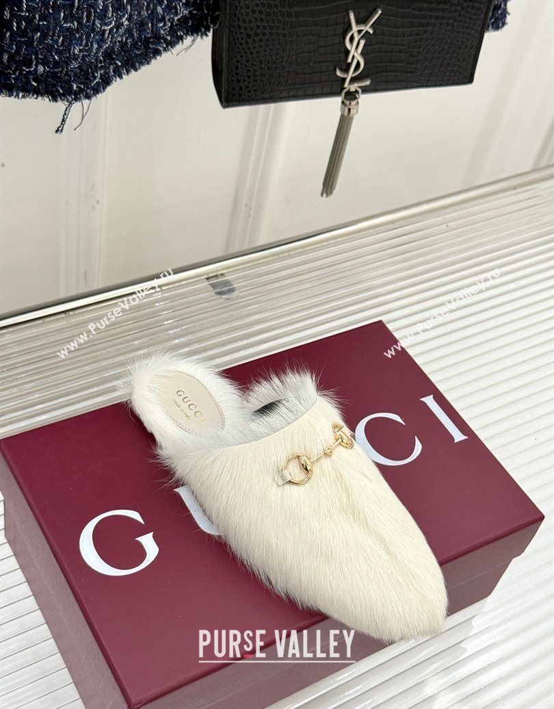 Gucci Wool Flat Mules with Horsebit White 20252 850378 (MD-251020045)
